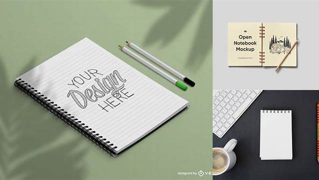 504+ Opened Notebook with Pencil PSD Mockup Digital Download