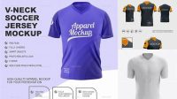 5040+ Men’s Soccer V-Neck Jersey PSD Mockup Front Half-Side View Photoshop Resource Free