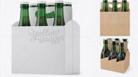 5044+ Kraft Paper 6 Pack Green Bottle Carrier PSD Mockup Halfside View High-Angle Shot For Free Download