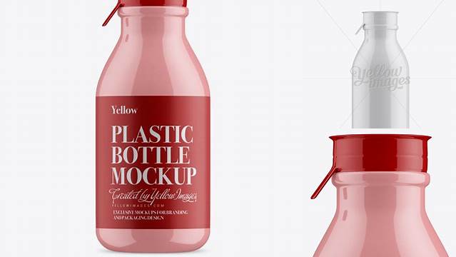 5047+ Glossy Medium Plastic Dairy Bottle PSD Mockup Front View Fully Layered Photoshop Freebie