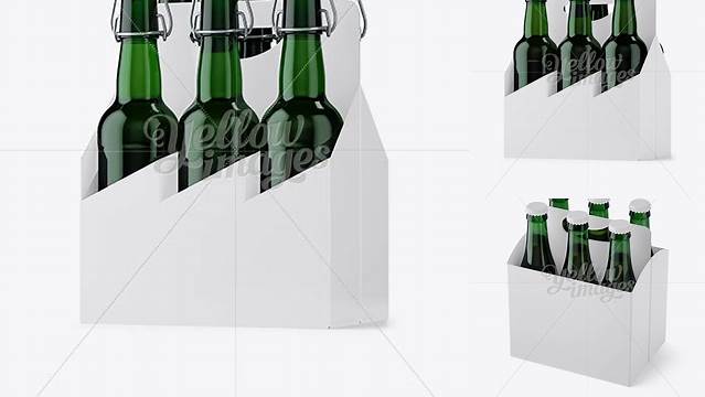 505+ White Paper 6 Pack Green Bottle Carrier PSD Mockup Halfside View High Angle Shot Exclusive Free Creative Mockup File