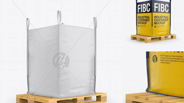 5050+ Wooden Pallet With FIBC Big Bag PSD Mockup Half Side View Unique High-Resolution Photoshop Mockup