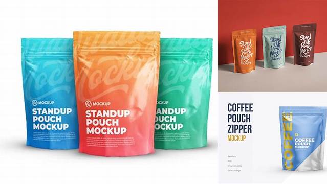 5052+ Stand Up Pouch with Zipper PSD Mockup 3/4 View Smart Editable Design Mockup