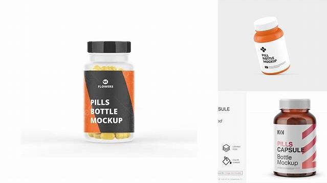 5053+ Clear Bottle With Orange Pills PSD Mockup Custom Graphic Mockup File