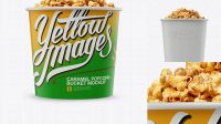 5054+ Large Matte Caramel Popcorn Bucket PSD Mockup Eye-Level Shot Fully Editable PSD Template