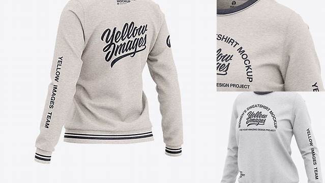 506+ Women's Heather Crew Neck Sweatshirt Front Half Side View Free PSD Mockup Resource