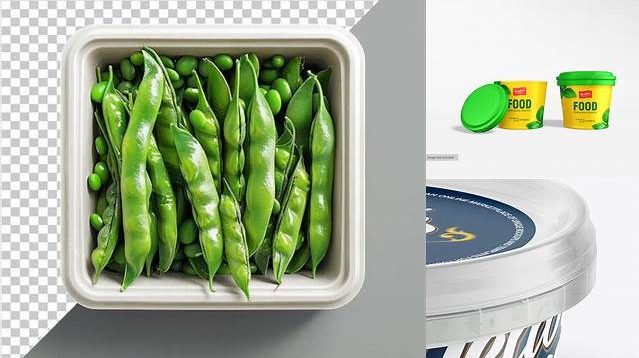 5061+ Glossy Plastic Container With Beans PSD Mockup High-Angle Shot PSD Download