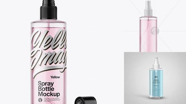 5062+ Opened Clear Spray Bottle with Pink Liquid PSD Mockup Easy-to-Edit Photoshop Freebie