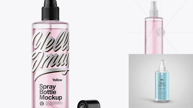 5062+ Opened Clear Spray Bottle with Pink Liquid PSD Mockup Easy-to-Edit Photoshop Freebie