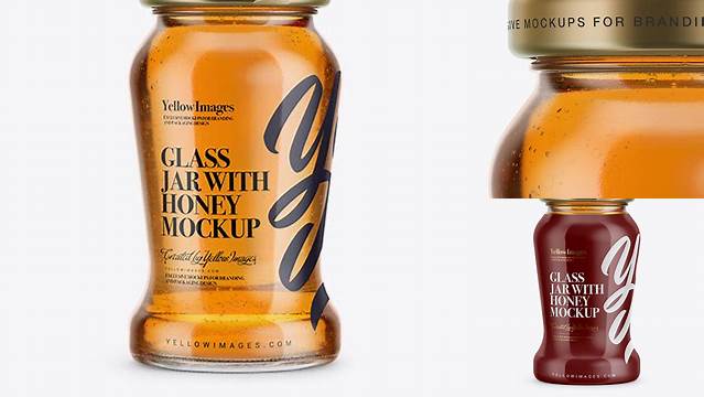 5063+ 120g Glass Jar in Shrink Sleeve with Clear Honey PSD Mockup Free PSD