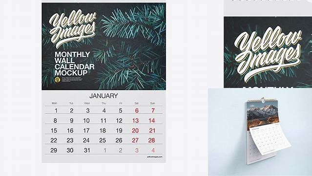 5064+ Textured Monthly Wall Calendar PSD Mockup Front View Editable Photoshop Template Freebie