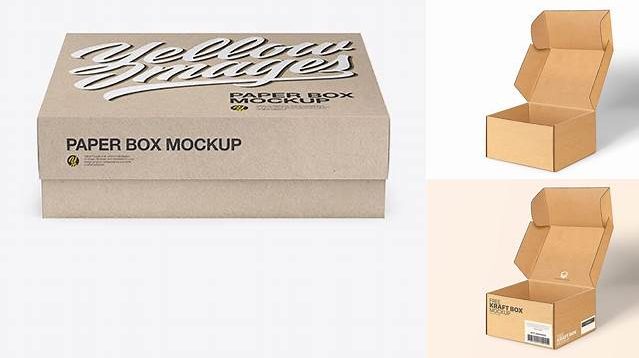 5065+ Square Kraft Box PSD Mockup Front View High Angle Shot Best Free Mockup PSD