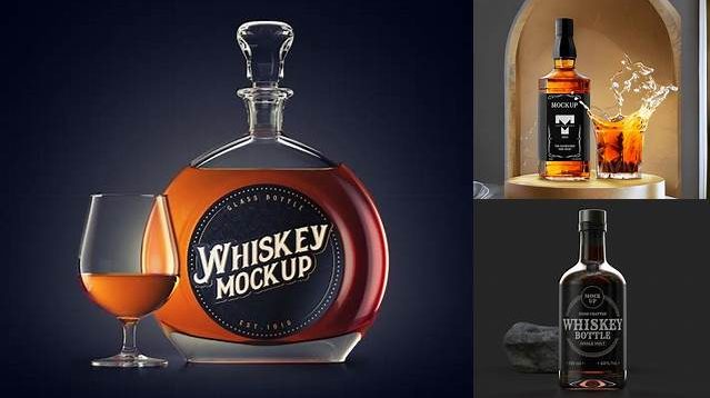 5068+ Glass Bottle with Whiskey PSD Mockup High-Quality Design Free PSD