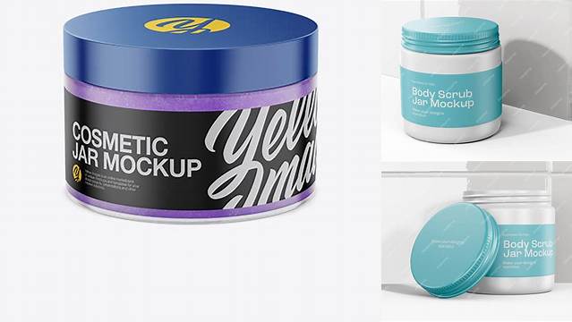 5069+ Matte Cosmetic Jar with Scrub PSD Mockup High-Angle Shot Fully Layered PSD Freebie