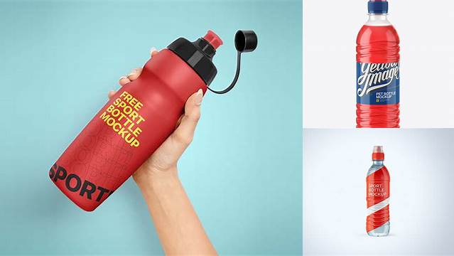 5069+ Red Drink PET Bottle With Sport Cap PSD Mockup High-Resolution Editable PSD