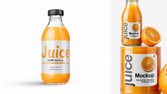 5086+ Clear Glass Orange Juice Bottle PSD Mockup PSD Free Download