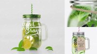 5087+ Closed Mason Jug with Straw and Label PSD Mockup Mojito Digital Resource Free Download