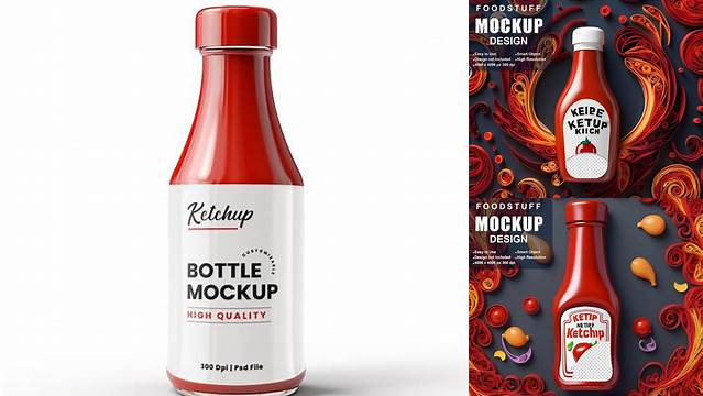 5090+ 500g Ketchup Bottle PSD Mockup Smart Object PSD Template