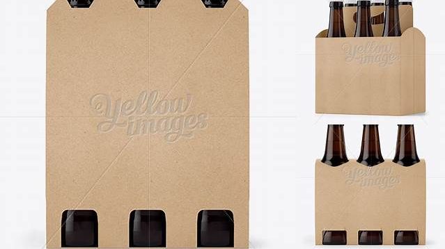 5091+ Kraft 6 Pack Amber Bottle Carrier PSD Mockup Halfside View High-Resolution Editable PSD