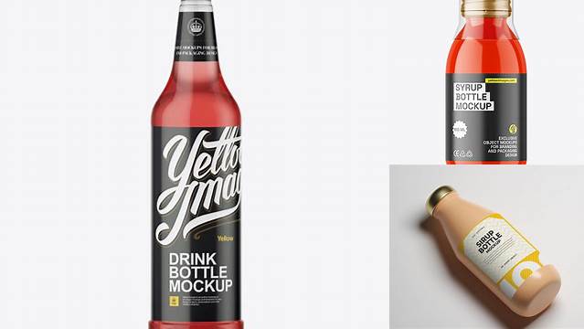 5092+ Pink Syrup Bottle PSD Mockup Front View Premium Quality PSD Freebie