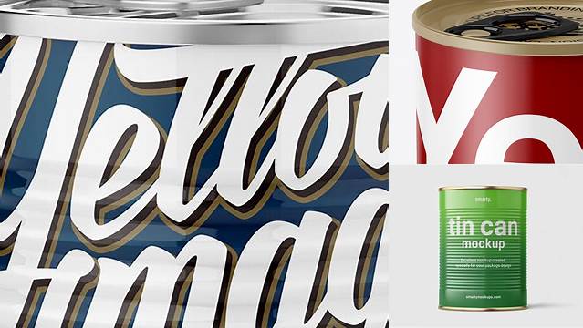 5095+ Glossy Tin Can With Pull Tab PSD Mockup High-Angle Shot Modern Free PSD Template