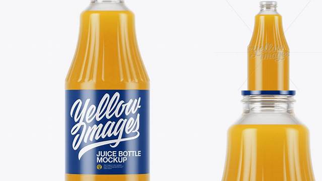 5103+ Clear Glass Peach Juice Bottle PSD Mockup High-Angle Shot Versatile PSD Mockup File