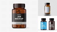 5105+ Amber Pill Bottle with Glossy Label PSD Mockup Front View Smart Object Free Photoshop File