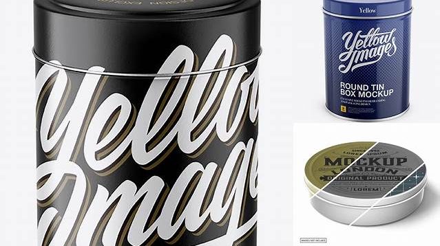 5108+ Textured Round Tin Box PSD Mockup Front View High-Angle Shot Premium Free Graphic Resource