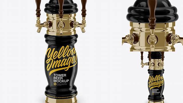 5113+ Glossy Beer Tower PSD Mockup Front View Editable Photoshop Free Mockup