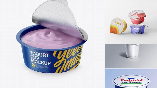 5113+ Half-Opened Yogurt Cup PSD Mockup Front View High-Angle Shot Customizable PSD Templates