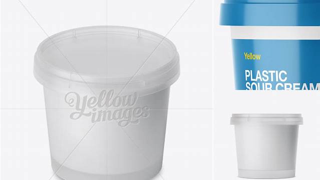 5133+ Frosted Plastic Container With Sour Cream PSD Mockup High-Angle Shot Exclusive Free Photoshop Mockup