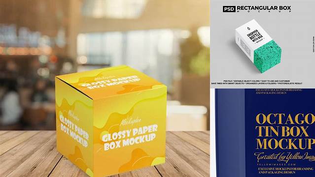 5138+ Glossy Box PSD Mockup High-Angle Shot Downloadable PSD Design Template