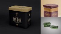 5138+ Metallic Tin Box PSD Mockup Front View Editable Photoshop Free Mockup