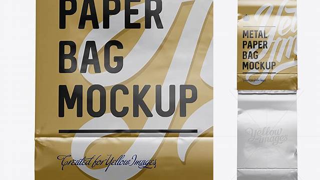 514+ Metallic Paper Food/Snack Bag PSD Mockup Front View Smart Object Free Photoshop File