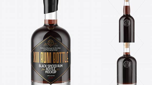 5142+ Black Rum Bottle with Wooden Cap PSD Mockup PSD Download