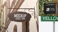 5143+ Matte Street Sign PSD Mockup Front View Free PSD for Creatives