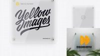 5144+ Square Glass Nameplate with Round Corners PSD Mockup Front View Easy-to-Edit PSD