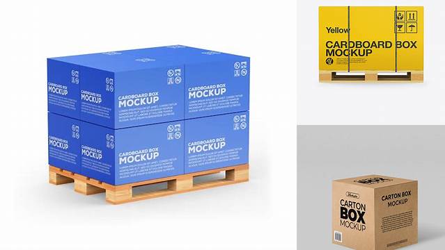 5145+ Wooden Pallet With Carton Box PSD Mockup Front View Custom Mockup PSD for Free