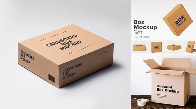 5151+ Cardboard Box PSD Mockup Half Side View Creative Design Mockup