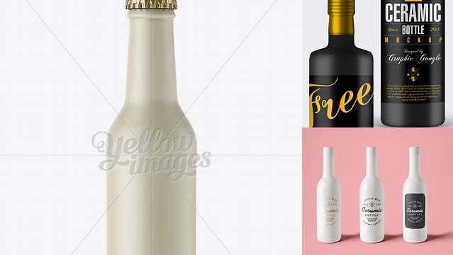 5159+ 200ml Ceramic Bottle with Metallic Label PSD Mockup Creative Free PSD Graphic Design