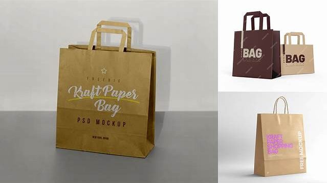 5159+ Kraft Paper Shopping Bag PSD Mockup Front View Modern Photoshop Resource