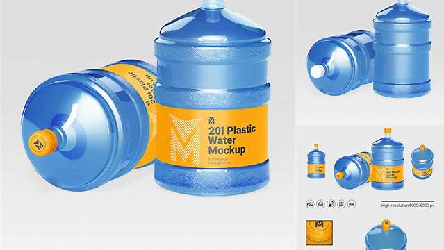 516+ 20l Plastic Water Bottle PSD Mockup Smart Object Free Photoshop File