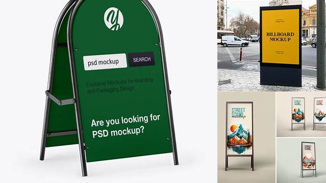 5171+ Street Stand PSD Mockup Half Side View Customizable Design Files