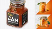 5174+ Glass Apricot Jam Jar PSD Mockup Halfside View Free Downloadable PSD