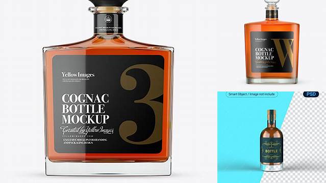 5181+ Square Clear Glass Bottle With Cognac PSD Mockup Digital Photoshop Free Mockup