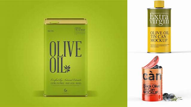 5182+ Olive Oil Tin Can PSD Mockup Smart Layer PSD