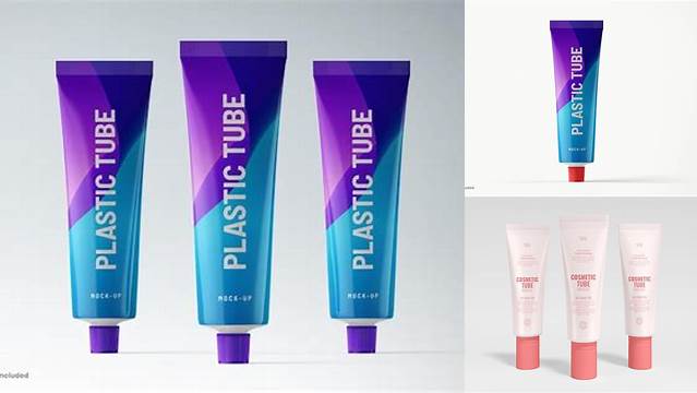 5187+ Glossy Plastic Cosmetic Tube With A Box PSD Mockup Editable and Customizable PSD