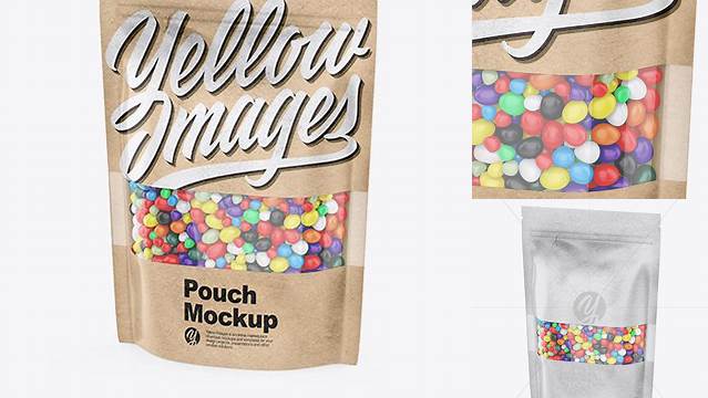 5189+ Kraft Stand-Up Pouch With Candies PSD Mockup Half Side View Fully Layered PSD Freebie