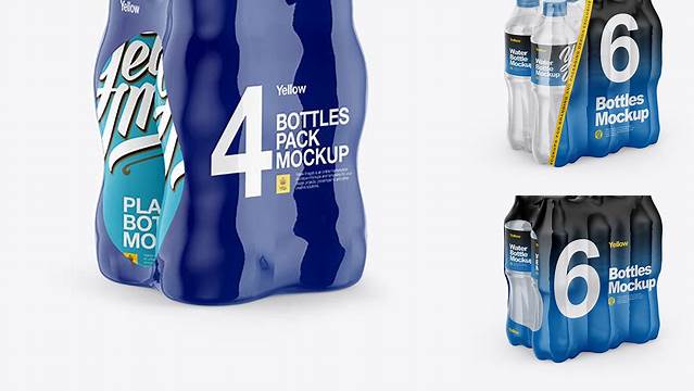 519+ Shrink Pack with 4 Plastic Bottles PSD Mockup Half Side View High-End Layered Mockup Free