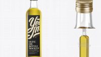 5195+ 0.75L Clear Glass Olive Oil Bottle PSD Mockup Halfside view High-Angle Shot High-Resolution PSD Download